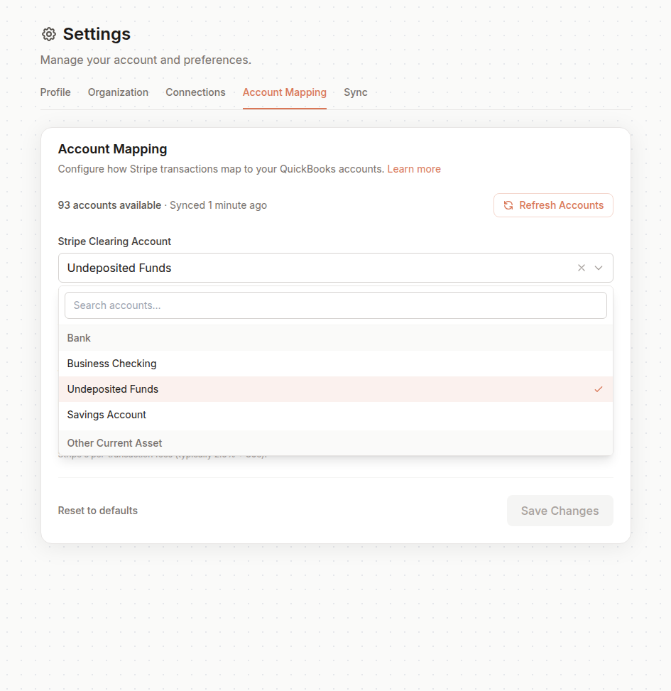 Selecting an account